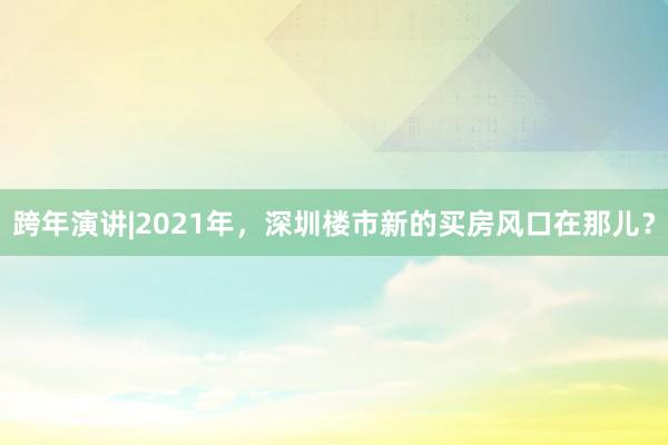 跨年演讲|2021年，深圳楼市新的买房风口在那儿？