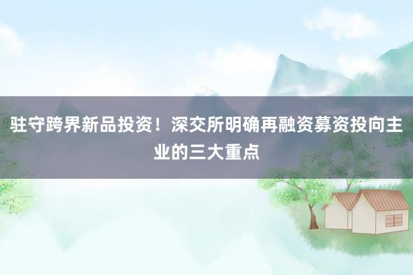驻守跨界新品投资！深交所明确再融资募资投向主业的三大重点