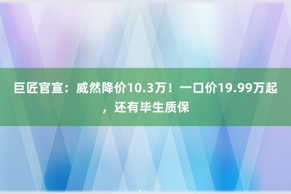 巨匠官宣：威然降价10.3万！一口价19.99万起，还有毕生质保